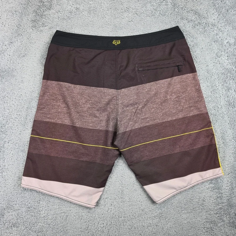 Fox Racing Board Shorts Mens 36 Brown Yellow Striped Performance Swim Trunks MX